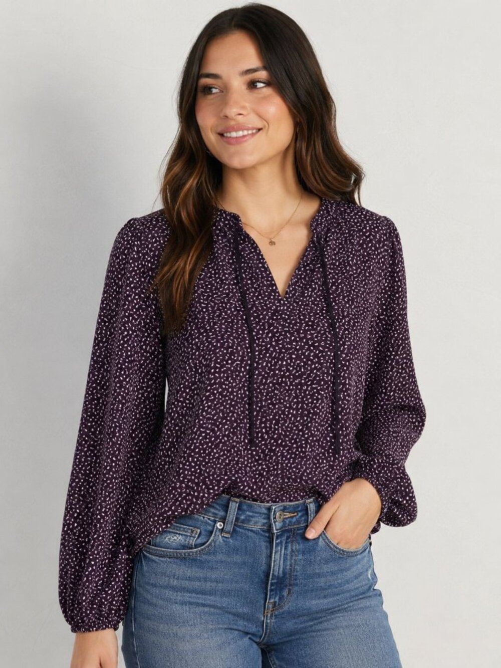 NWT Mine Britton Purple Printed Peasant Blouse Size S